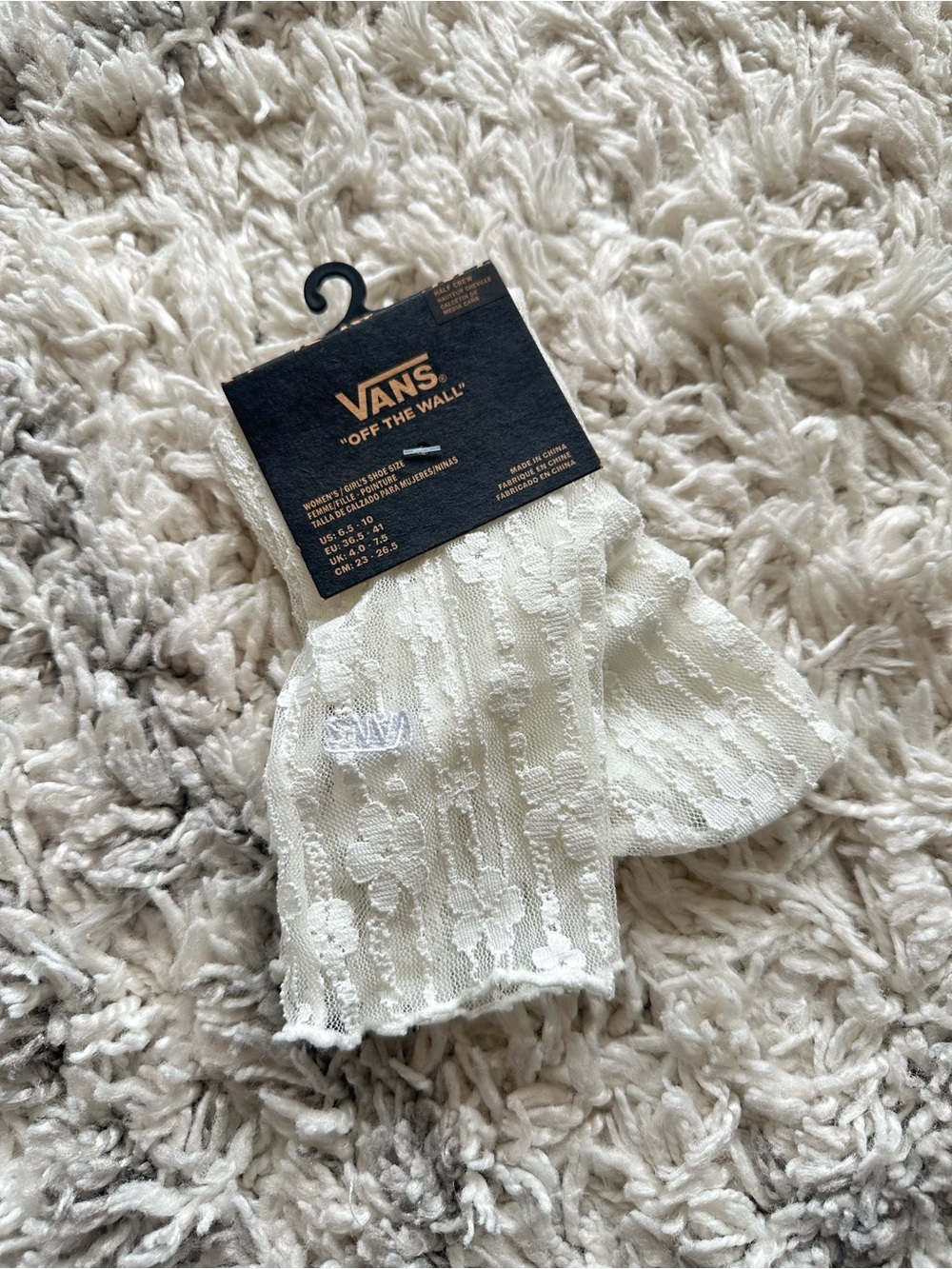 Vans Women's/Girl's White Lace logo Half Crew Socks US 6.5-10